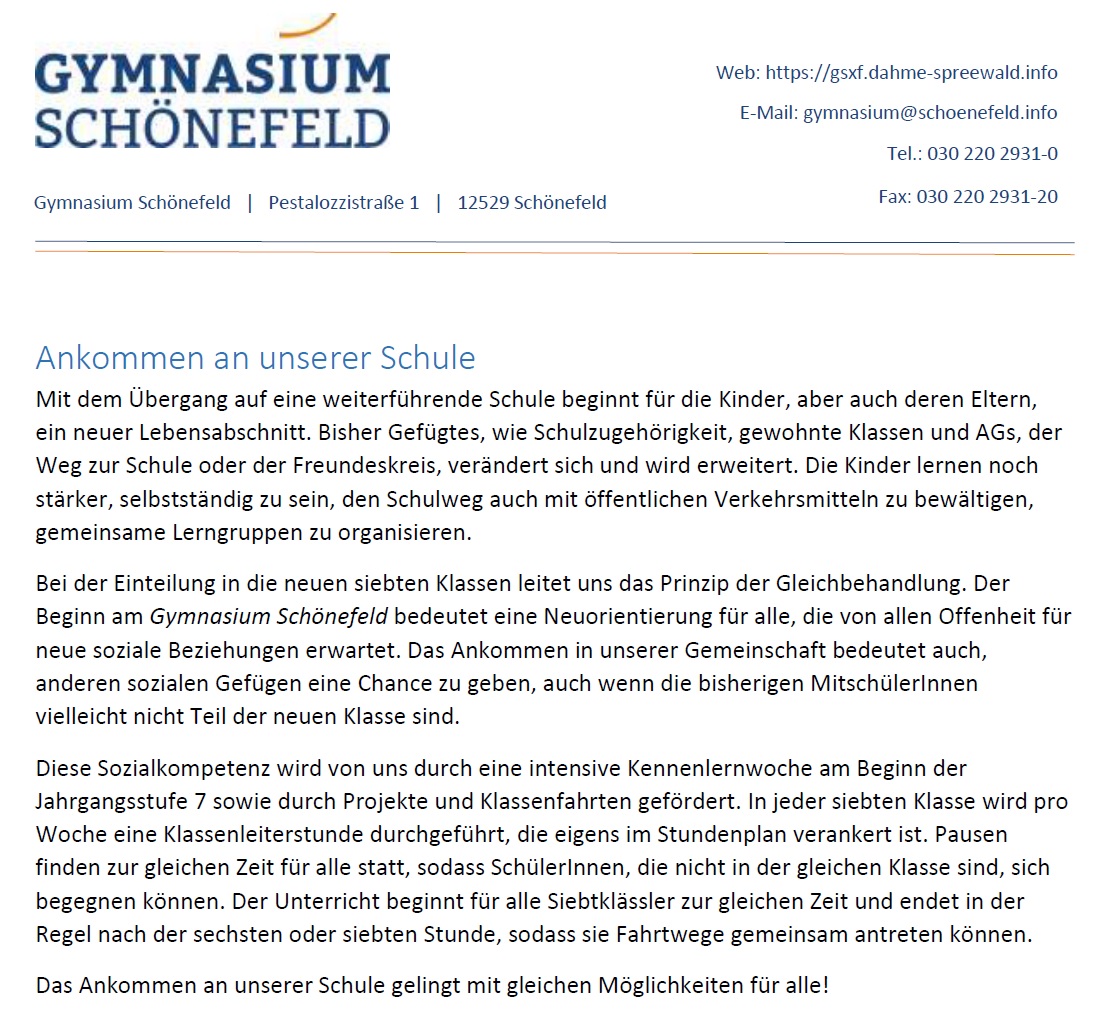 Ankommen an unserer Schule
